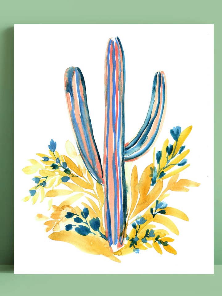 Stampa d'Arte Acquerello Cactus Saguaro Corallo per la vendita all'ingrosso da parte di Pink Puddle Studio