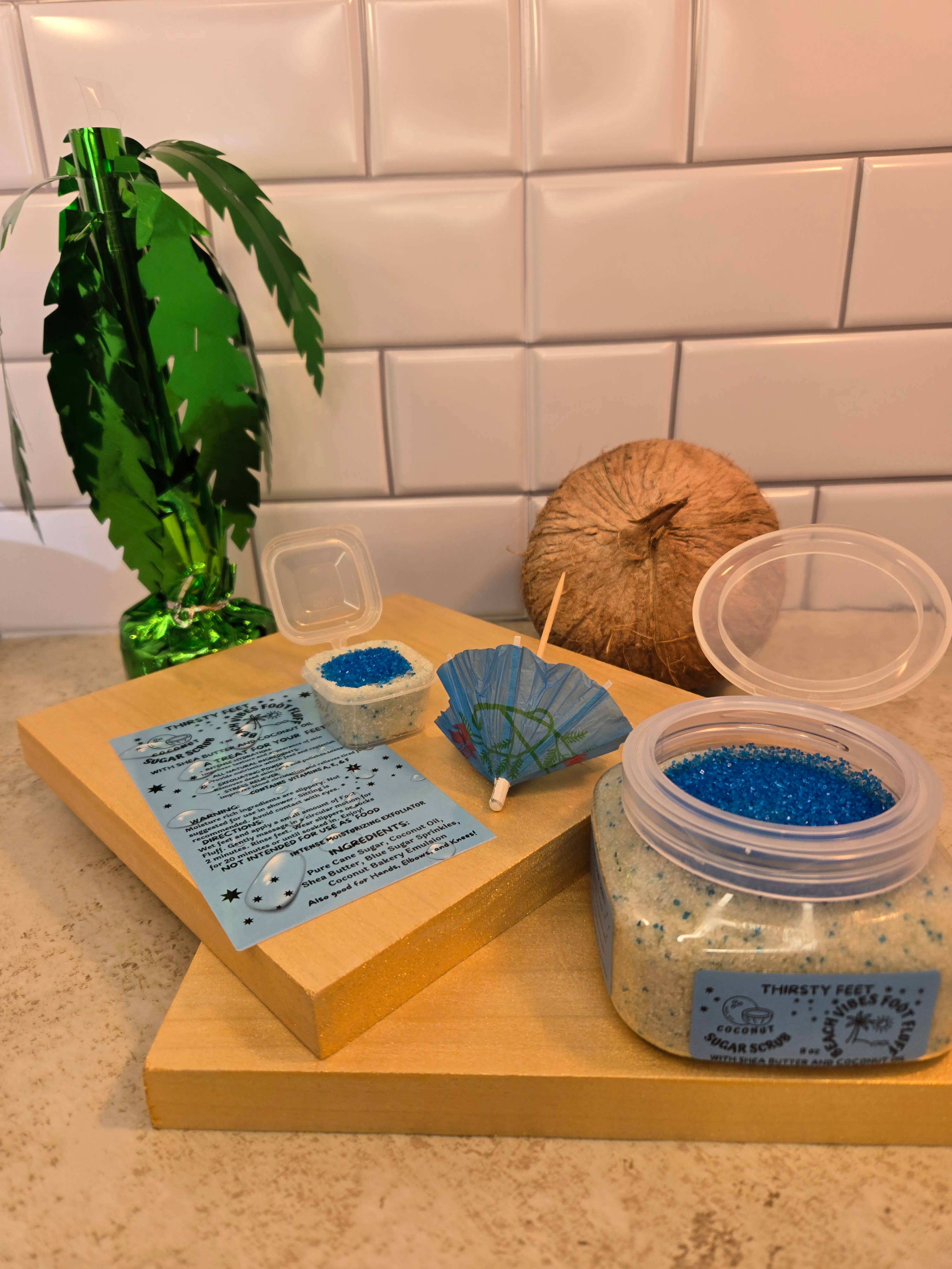 THIRSTY FEET®️ - Wholesale Foot Scrub/Polish - Coconut Beach Vibes Foot Fluff Sugar Scrub 8 oz Jar8