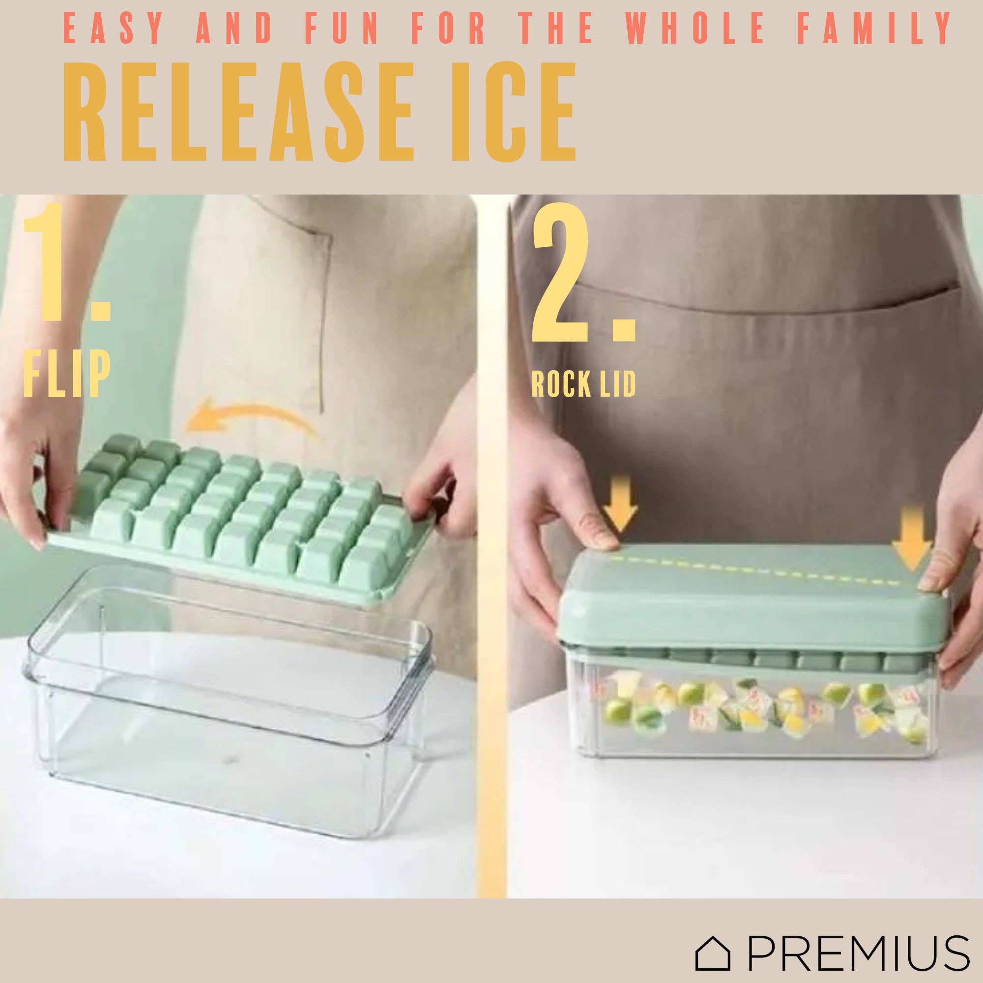 ShopBobbys - Wholesale Ice Tray/Mold - PREMIUS 2 Tray Ice Cube Tray with Container and Scoop, Green-Clear6