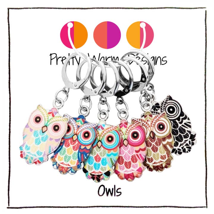 Pretty Warm Designs - Wholesale Knitting/Crochet Supplies - Owl Locking Stitch Markers - Set of 61