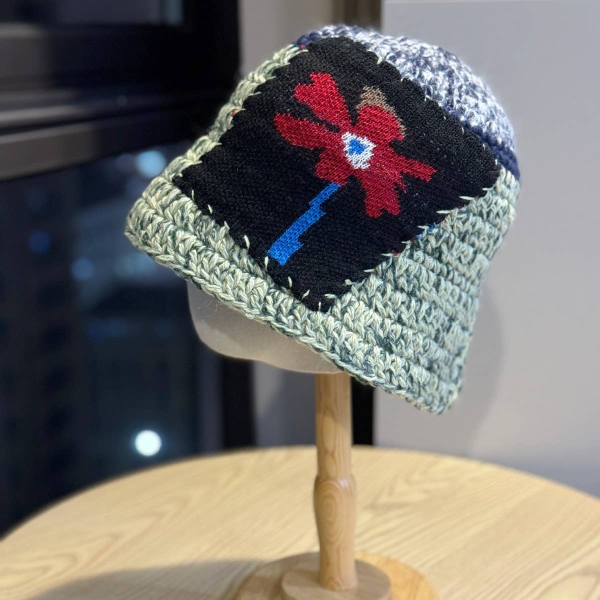 DOUBLJU - Wholesale Beanie - Women's - HAND-CROCHETED FLOWER COLOR-BLOCK HAT_CWAH048874