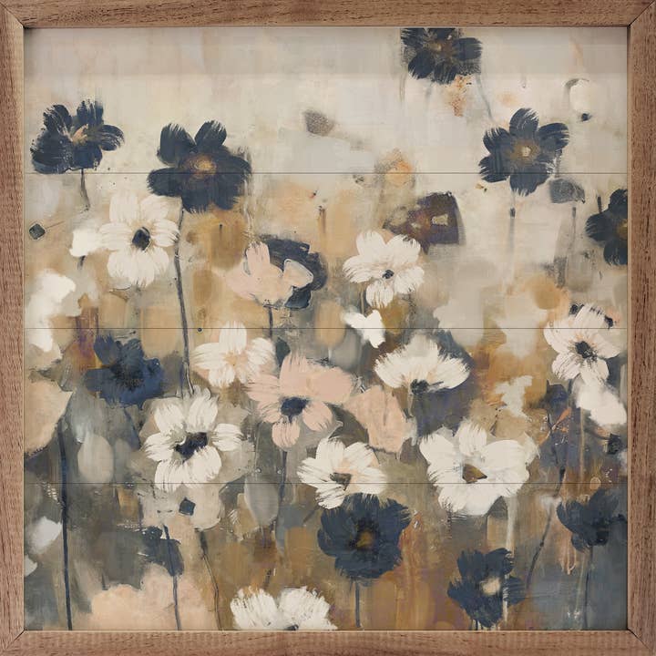 Kendrick Home - Wholesale Wood Wall Art - Abstracted Florals 2 Neutral By Nina Blue