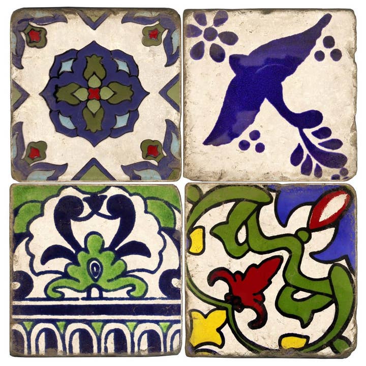 Mexican Tile - Tumbled Marble Coasters Set/4 for wholesale by Studio Vertu