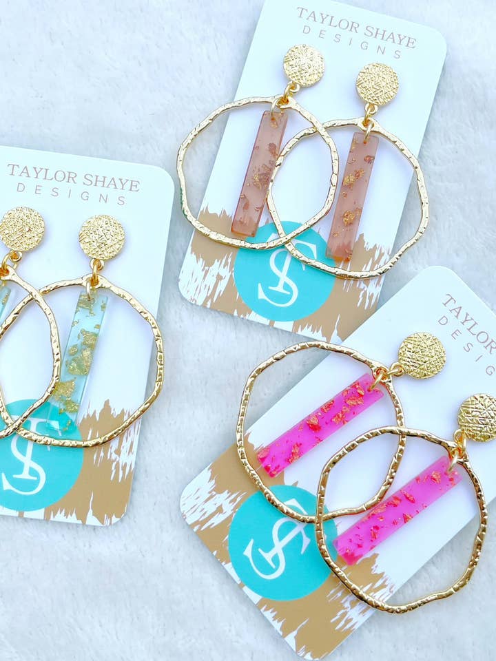 Gold Leaf Acrylic Stick Hoops for wholesale by Taylor Shaye Designs