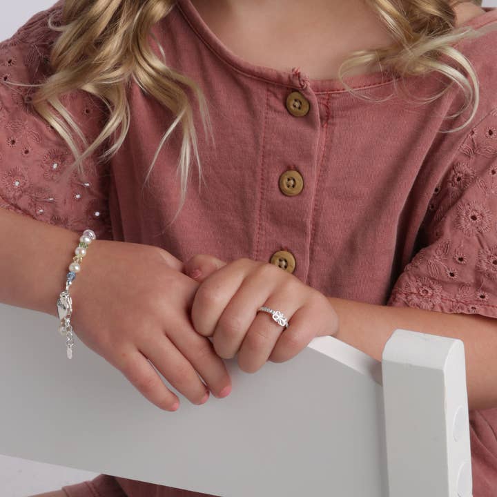 Cherished Moments - Wholesale Band/Stacked Ring - Kids Sterling Silver Pink Butterfly Baby Ring with CZs3