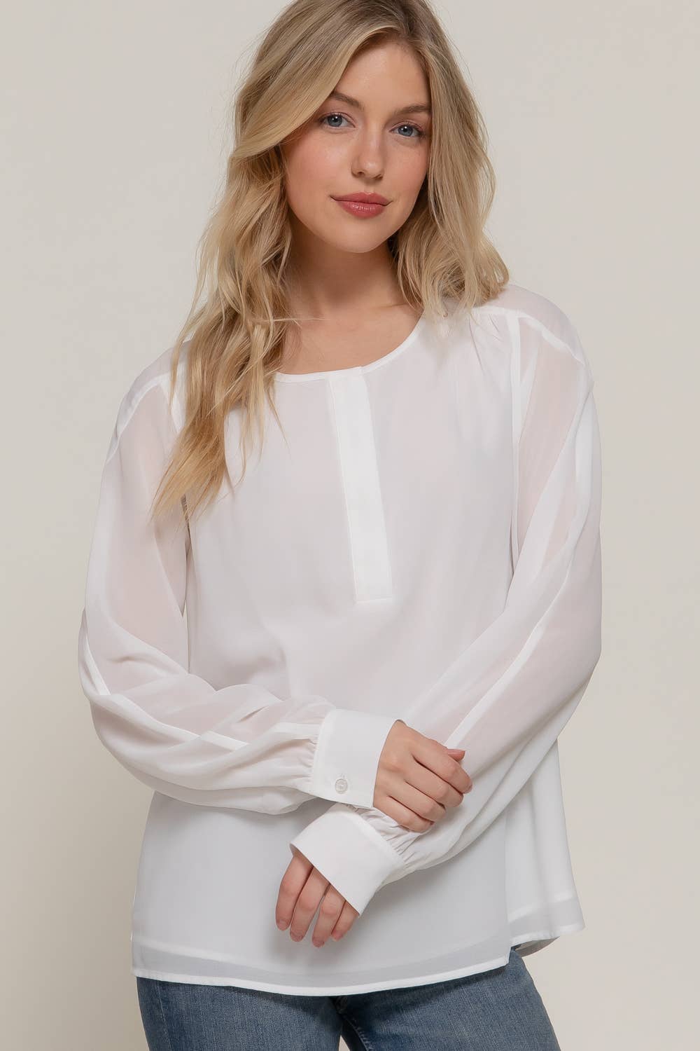 Active Basic | Active USA - Wholesale Blouse - Women's - Long Sleeve Round Neck with Hidden Placket Chiffon Blouse16