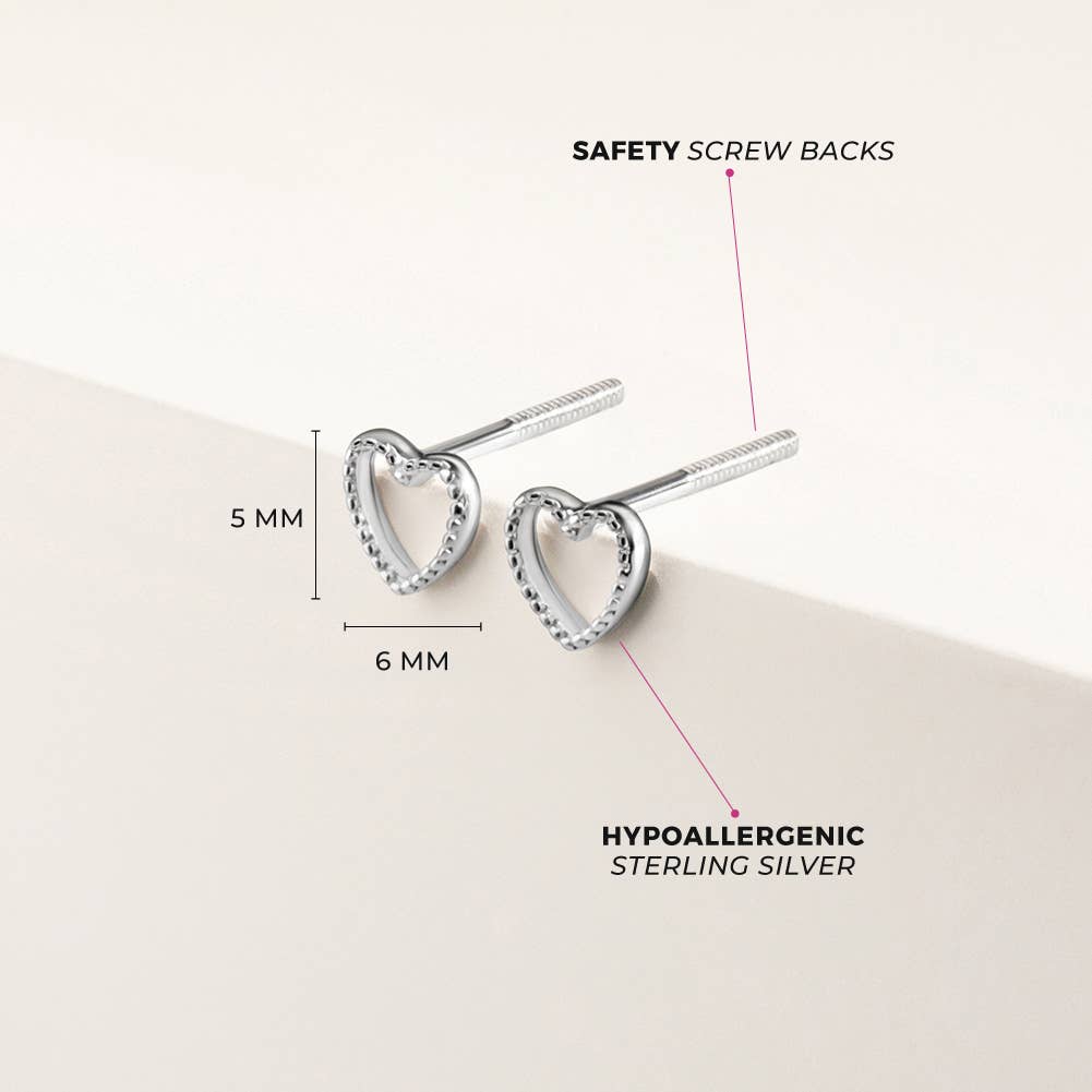 In Season Jewelry – wholesale Örhängen - Barn – Liten öppen hjärta 4mm Baby småbarn örhängen - Sterling Silver3