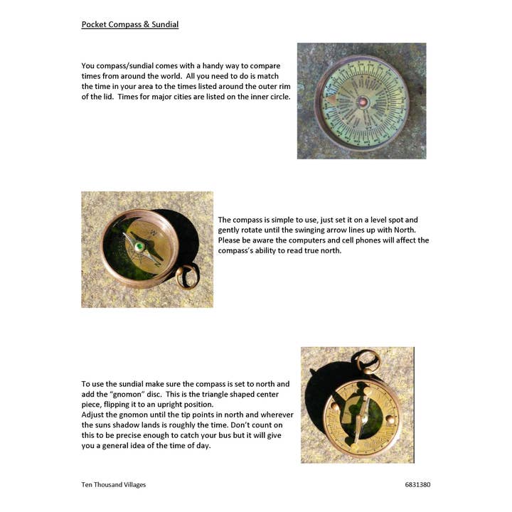 Ten Thousand Villages - Wholesale Navigational Compass - Pocket Compass & Sundial