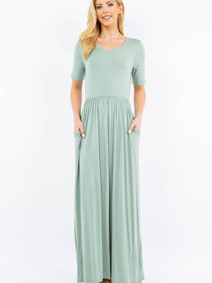 Celeste Clothing - Wholesale Dress - Women's - PLUS SIZE MODEST MAXI DRESS WITH POCKETS -CD23411T-PL52