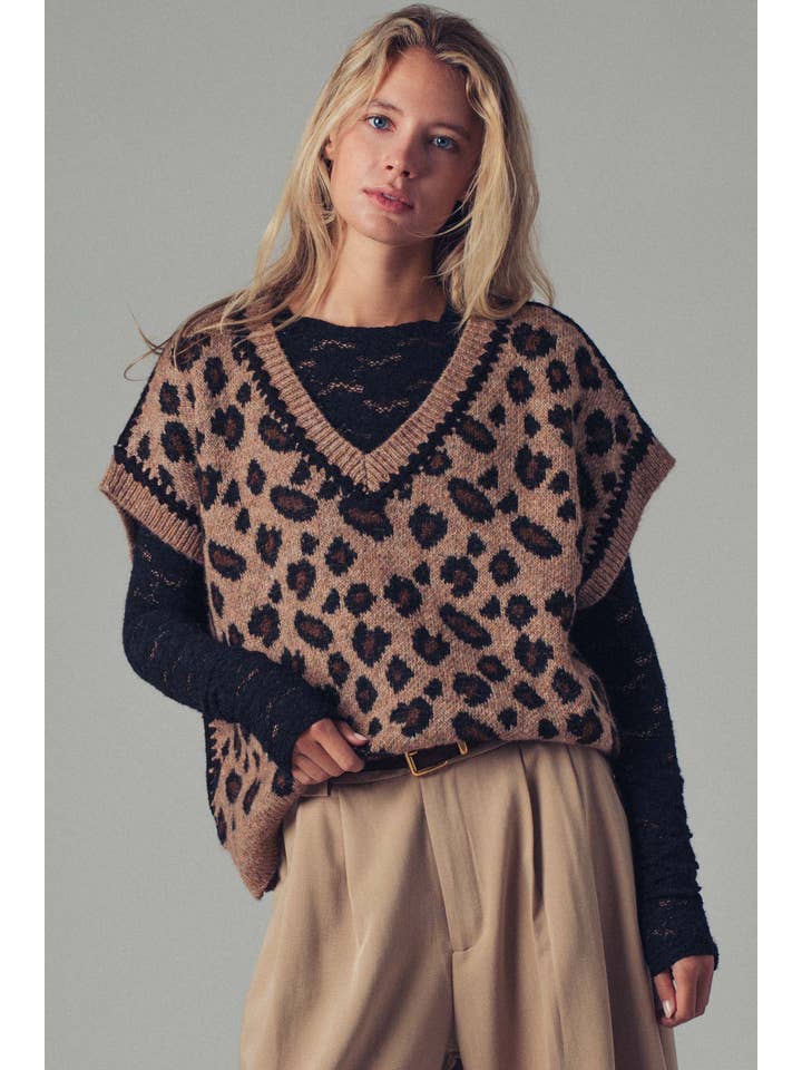 Urban Daizy - Wholesale Sweater Vest - Women's - Leopard Crochet Trim Sweater Vest18