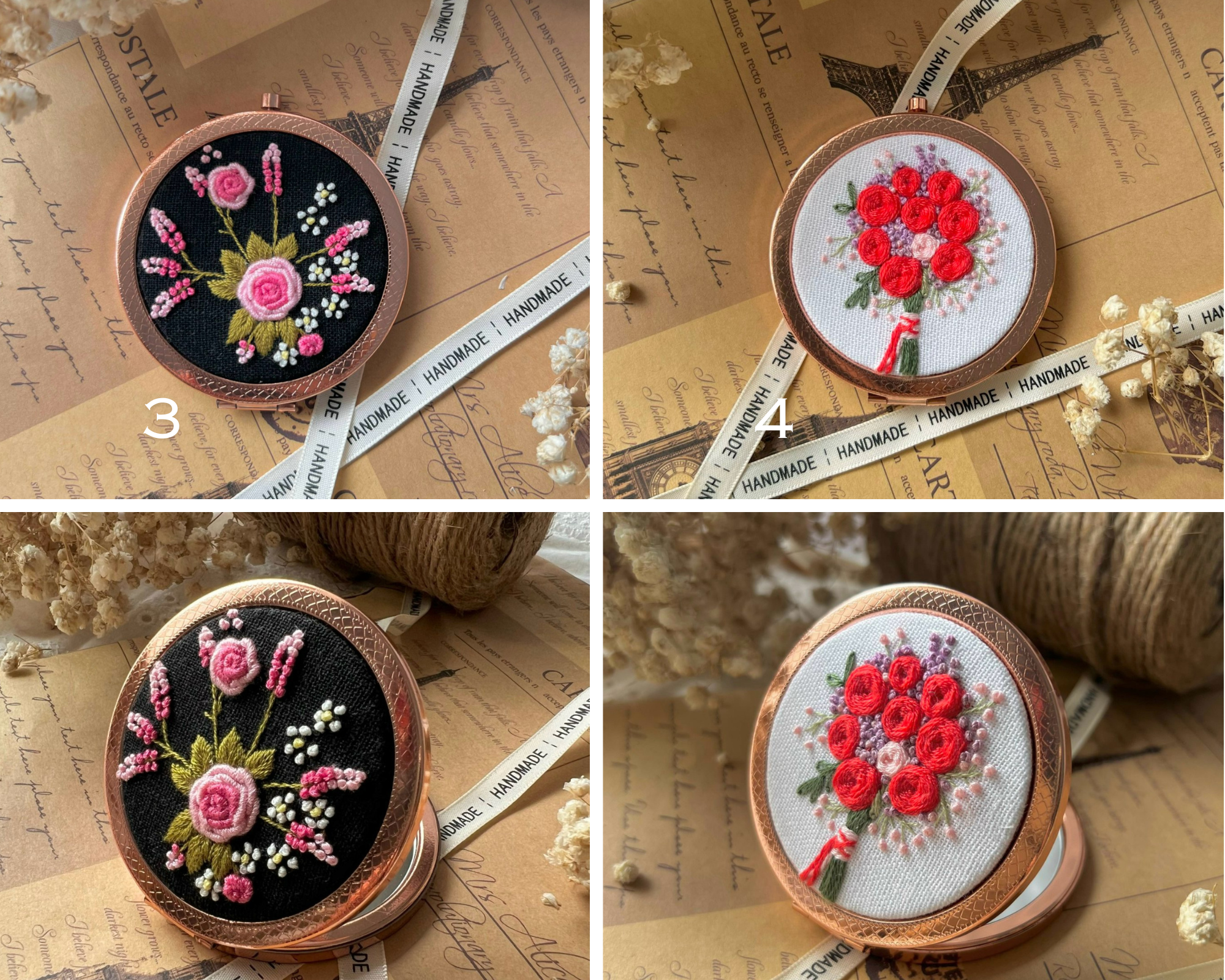 Maple Dream Store – Großhandel Taschenspiegel – Handbestickter Vintage-Taschenspiegel mit Blumenmuster — Hochzeit1