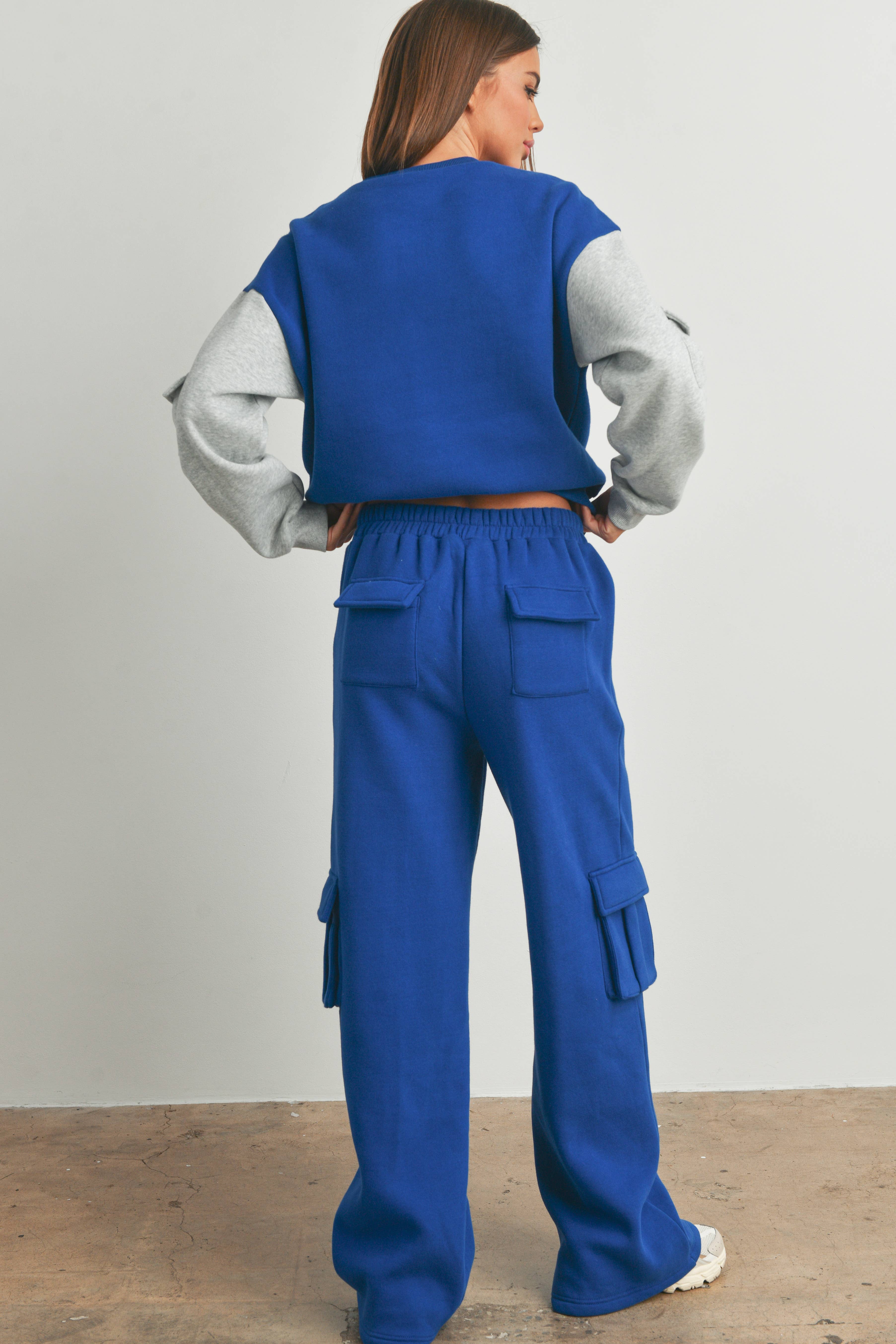 BUTTERMELON – wholesale Lounge Sweatpants/jogging bottoms – Women's – Fleece Terry With Side Patched Cargo Sweatpants - BMP714014