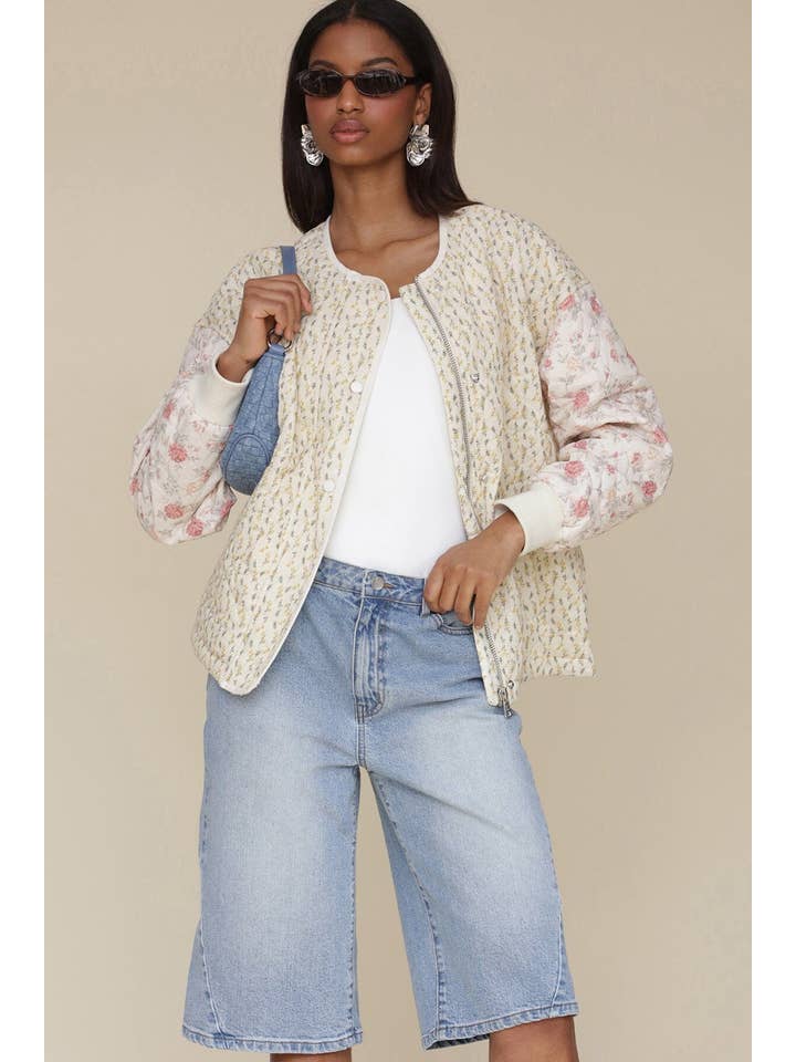 Mixed Floral Quilted Cotton Bomber Jacket for wholesale on Faire