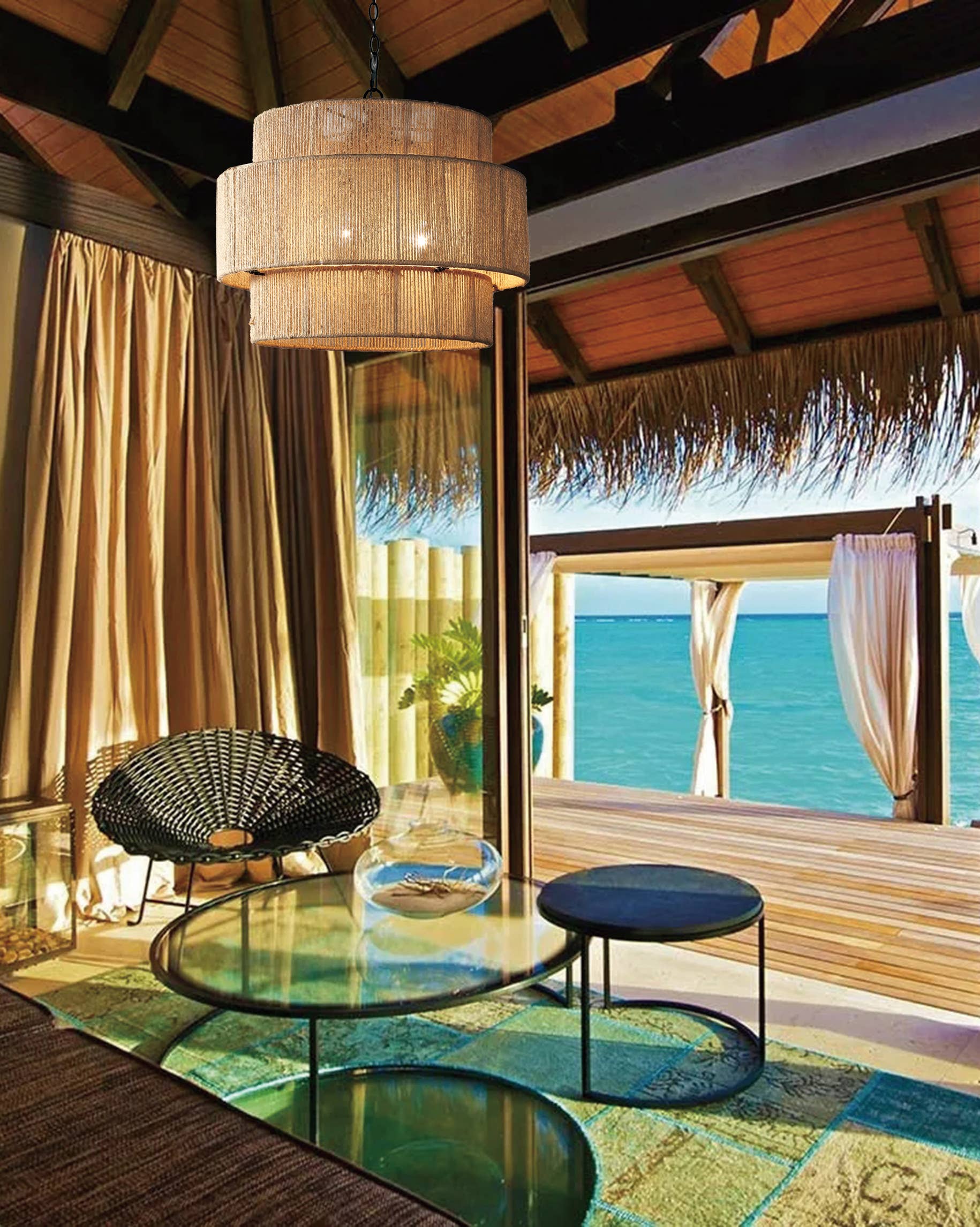 Terracotta Designs - Wholesale Chandelier/Hanging Light - Whitsunday Double Drum Abaca Chandelier1