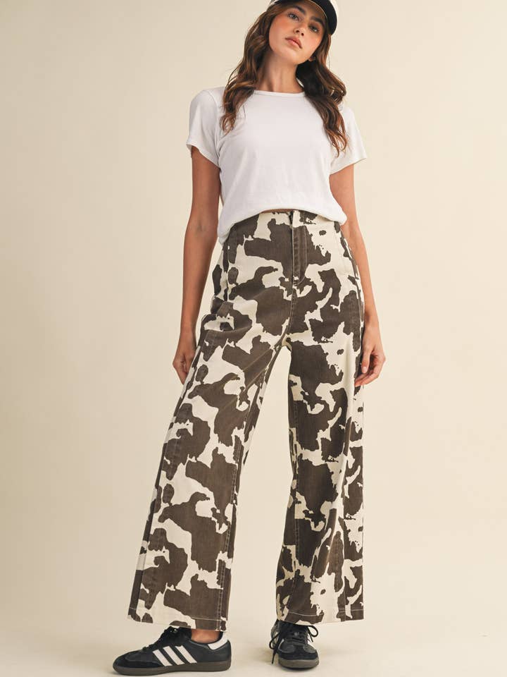 COW PRINT HIGH WAIST WIDE LEG PANTS MP4105 for wholesale on Faire11