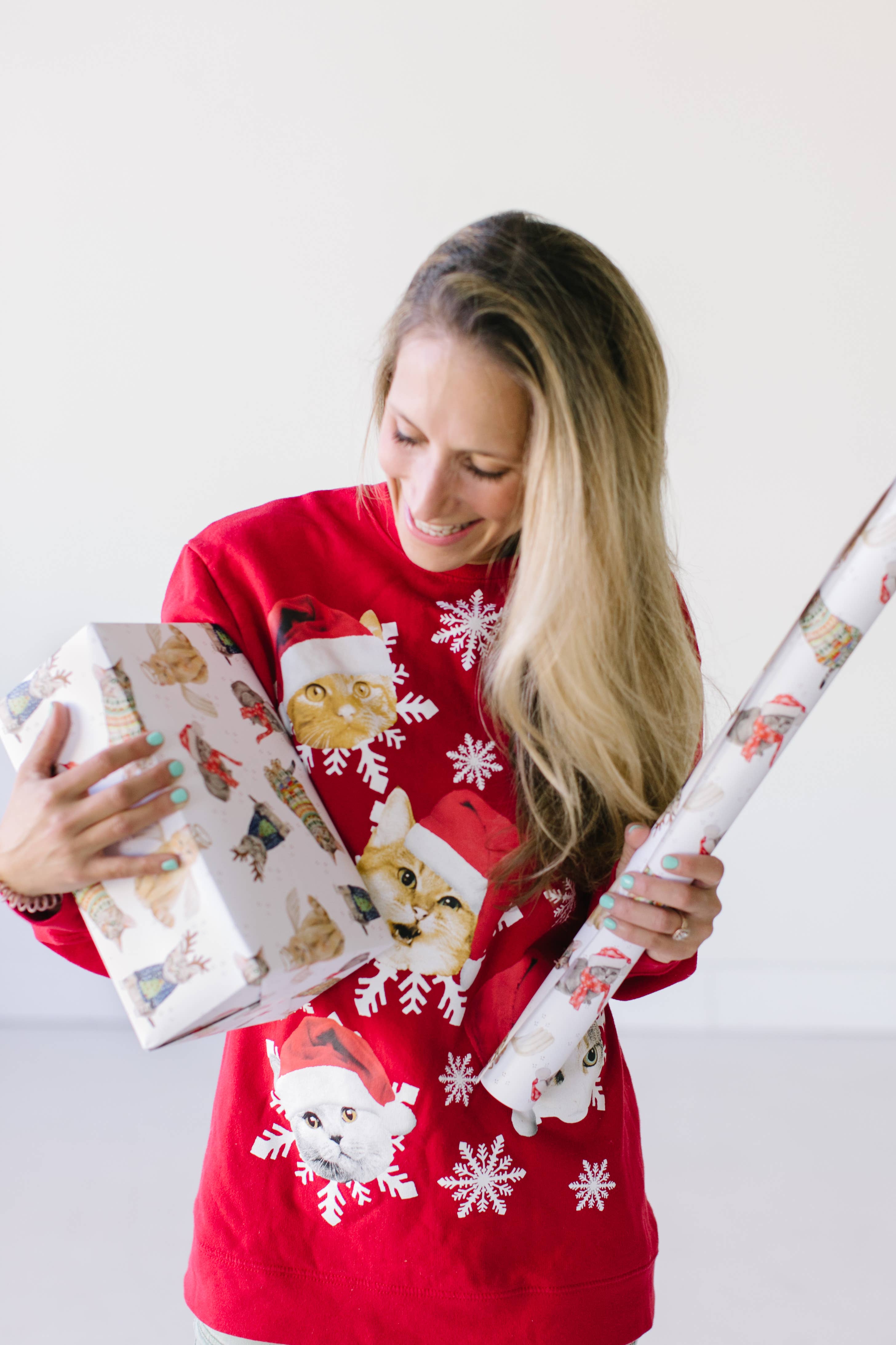 Lana's Shop - Wholesale Flat Wrap - Christmas Cats Gift Wrap Single Sheet3