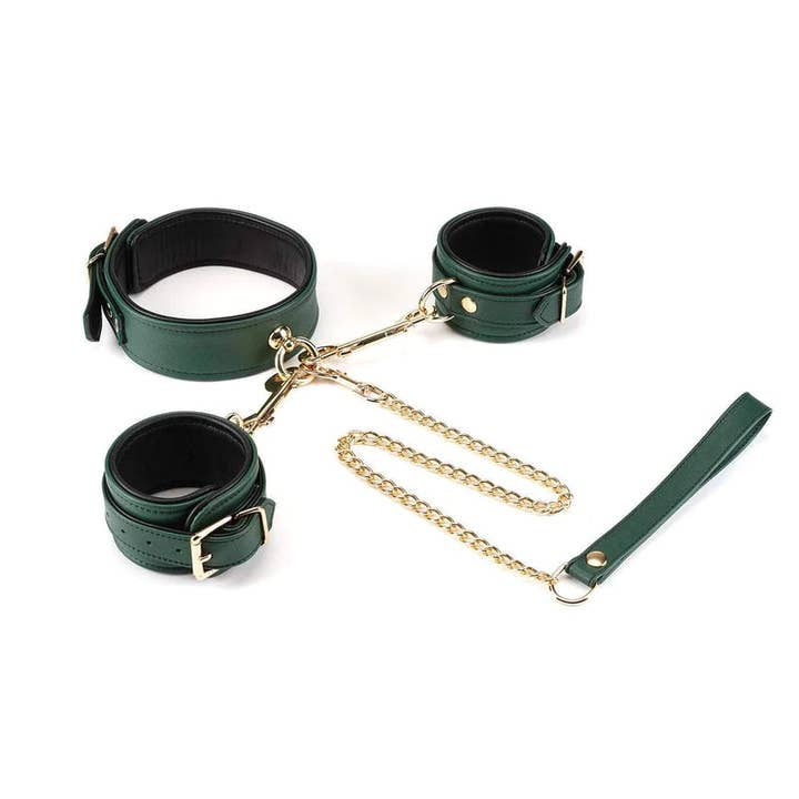 Liebe Seele - Vente Sex toys - Ensemble collier et poignets en cuir Mossy Chic