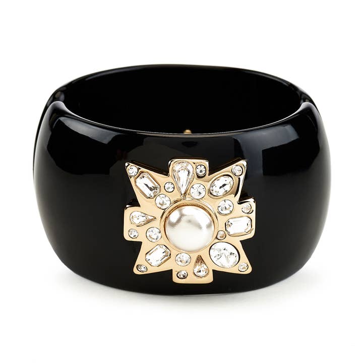 Pulsera con Cruz de Malta Negra del Centro de Perlas para venta al por mayor de Kenneth Jay Lane