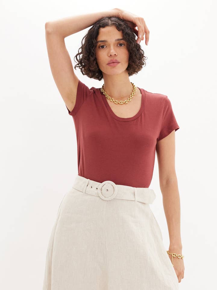 Azalea Crew Neck Tee - Rust for wholesale by Amelius