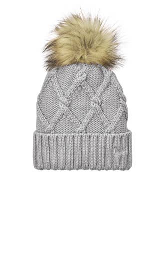 Mad River - Wholesale Beanie - Women's - New Era Faux Fur Pom Beanie, with custom leatherette patch1