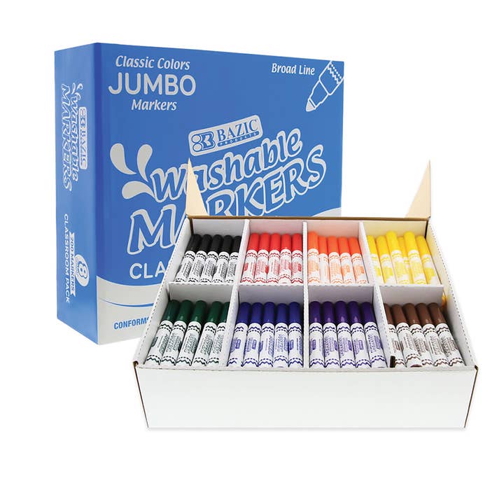 Marqueurs lavables Broad Line Jumbo 8 couleurs (200/paquet) pour la vente par BAZIC Products