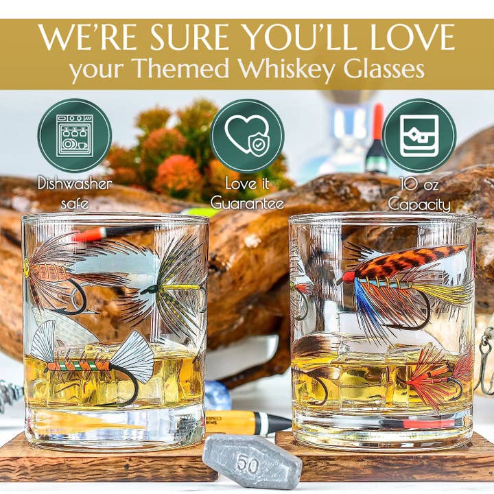 Greenline Goods - Wholesale Cocktail/Liquor Glass - Fly Fishing Lures Whiskey Glass Set2
