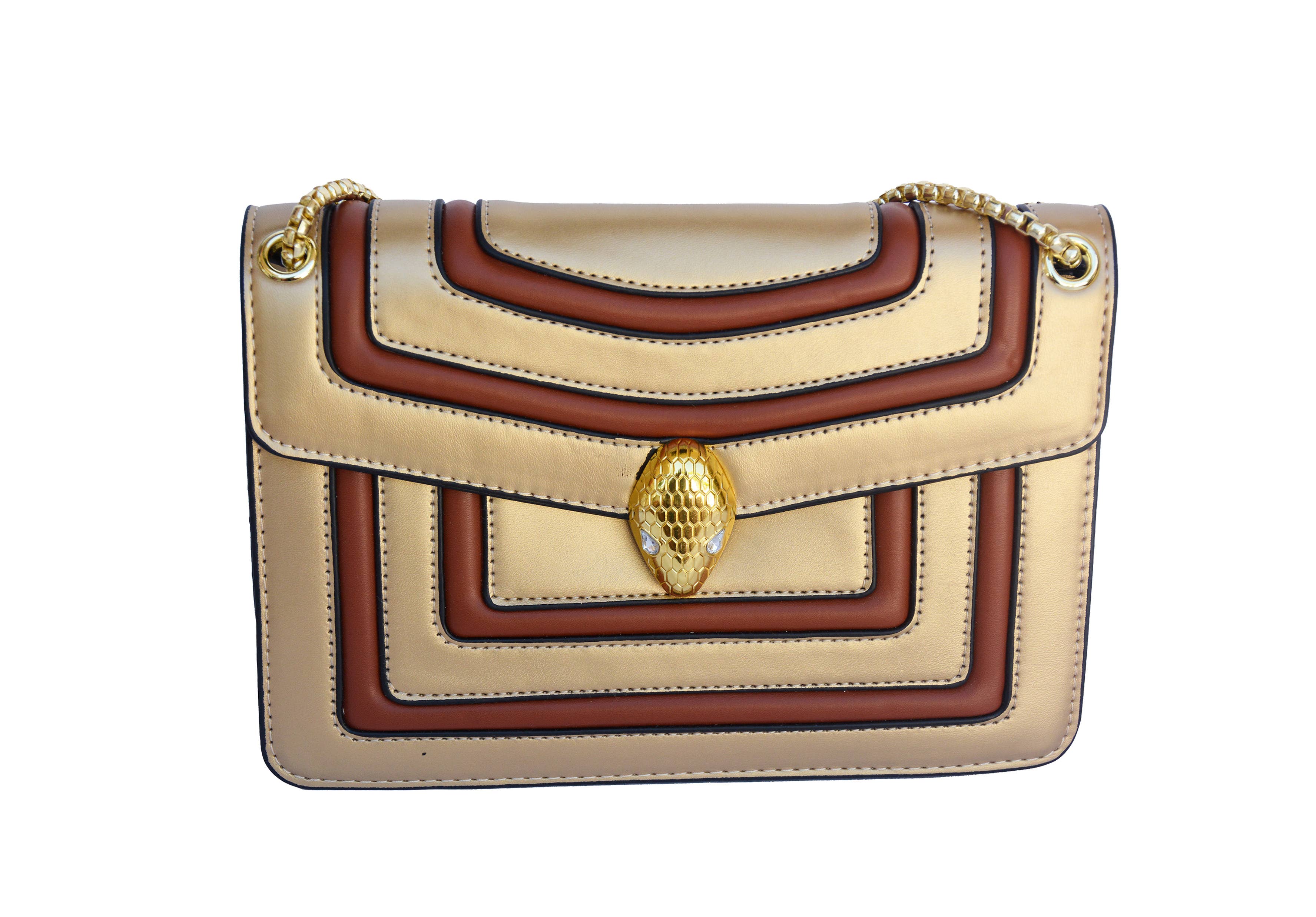 Timmy Woods Beverly Hills - Vente Sac à bandoulière – femme - Sac de costume Fashionista - Motif géométrique doré/marron3