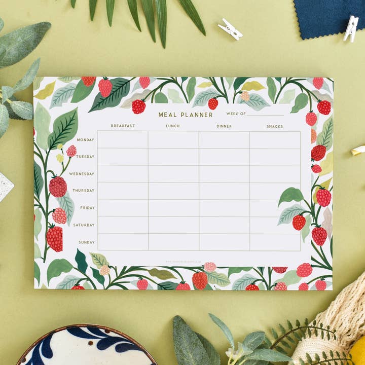 Raspberry Weekly Meal Planner for wholesale by Amber Davenport Art