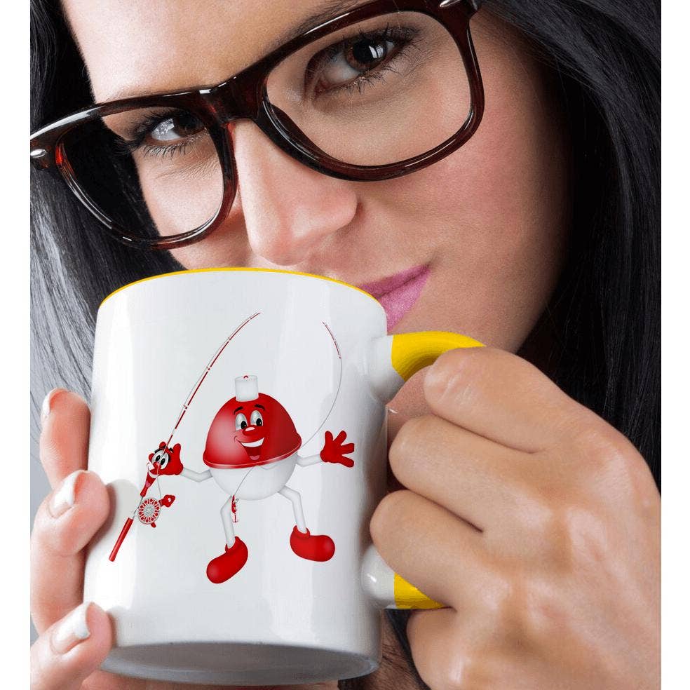 3dRose - Wholesale Coffee Mug - 3dRose, Cute Red and White Smiling Fish Float With Fishing Rod Illustration, Mug1