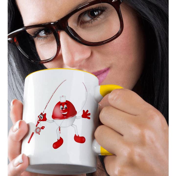3dRose - Wholesale Coffee Mug - 3dRose, Cute Red and White Smiling Fish Float With Fishing Rod Illustration, Mug1