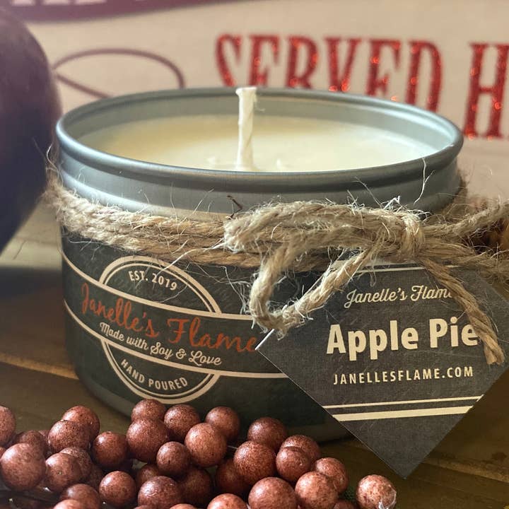 Apple Pie Soy Candle with Tiger’s Eye & Ruby in Ziosite for wholesale by Janelle’s Flame