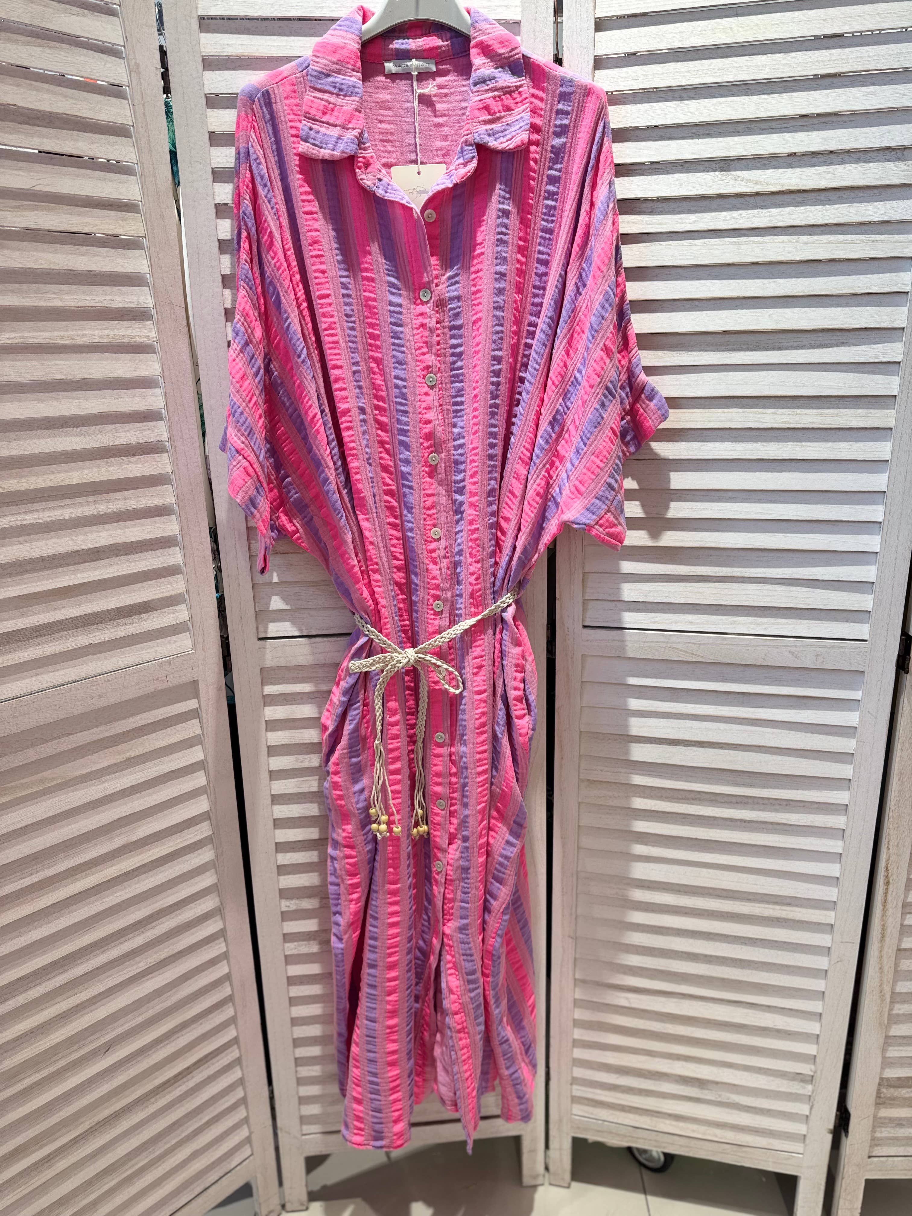 VICTORIA&ISAAC - Wholesale Dress - Women's - Striped summer dress with belt - A1055-1stripe3