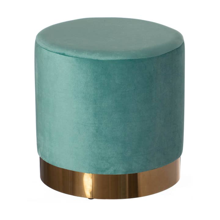 Quickway Imports - Wholesale Ottoman - Modern Round Velvet Fabric Standard Ottoman Stool, Gold base