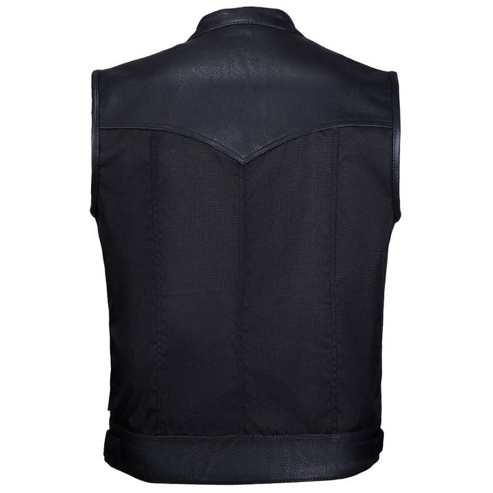 Mens Cordura Biker Waistcoat/Vest Black Real Leather Trim for wholesale on Faire