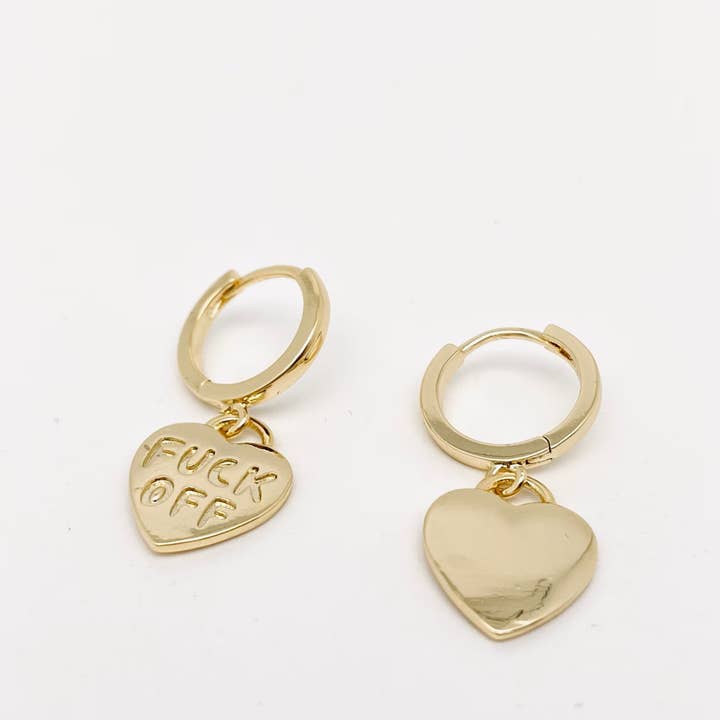 Mio Queena - Wholesale Huggie Earrings - "Fuck off" Heart-shaped Gold Plated Huggie Earrings