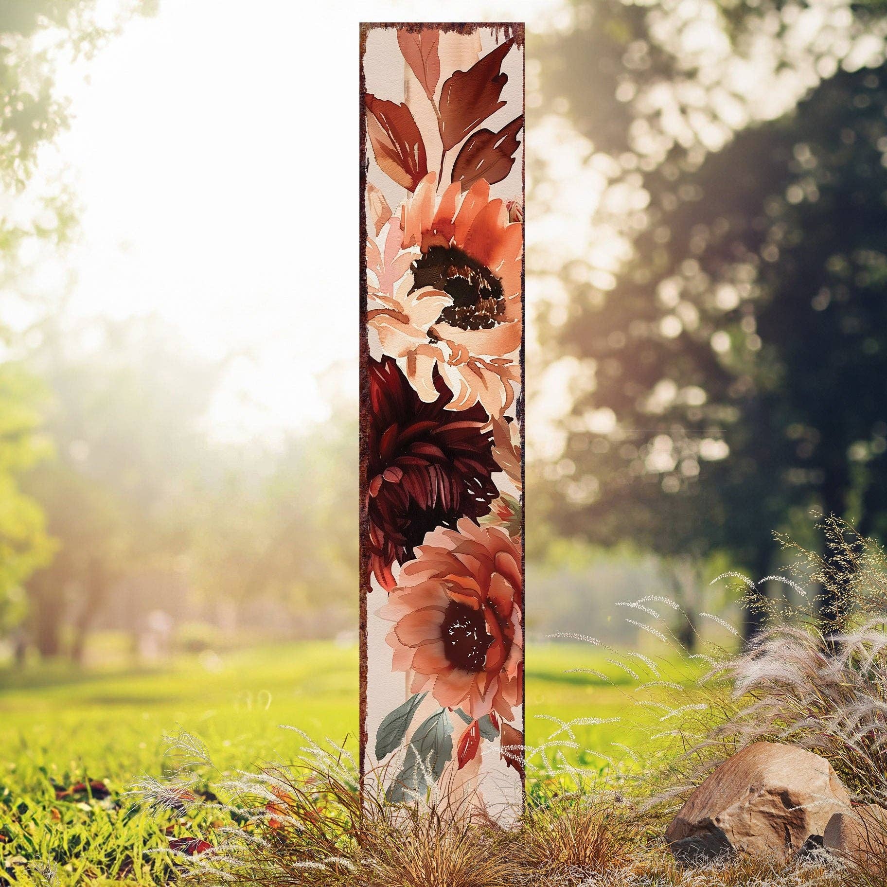 TX USA Corporation – Großhandel Pfosten/Pfähle – 42" Herbst Aquarell Blumen Gartenstecker | Lebendige Boho Outdoor Gartenkunst3