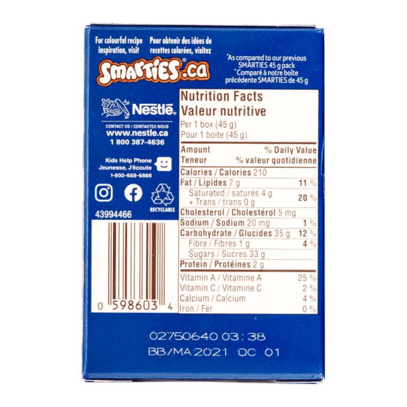 Echo Sales Canada - Wholesale Chocolate Covered Sweets - Nestle Smarties Candy Coated Milk Chocolate 45c x 12ct