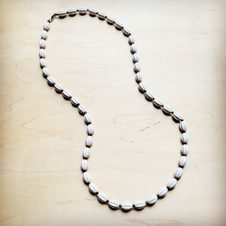 **White Turquoise & Wood Melon Beaded Necklace 258p for wholesale by The Jewelry Junkie