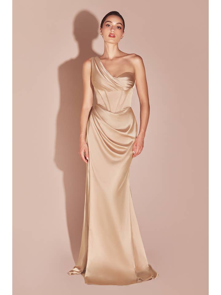 Ladivine by Cinderella Divine – wholesale Dress – Women's – ONE SHOULDER SATIN CORSET GOWN
3