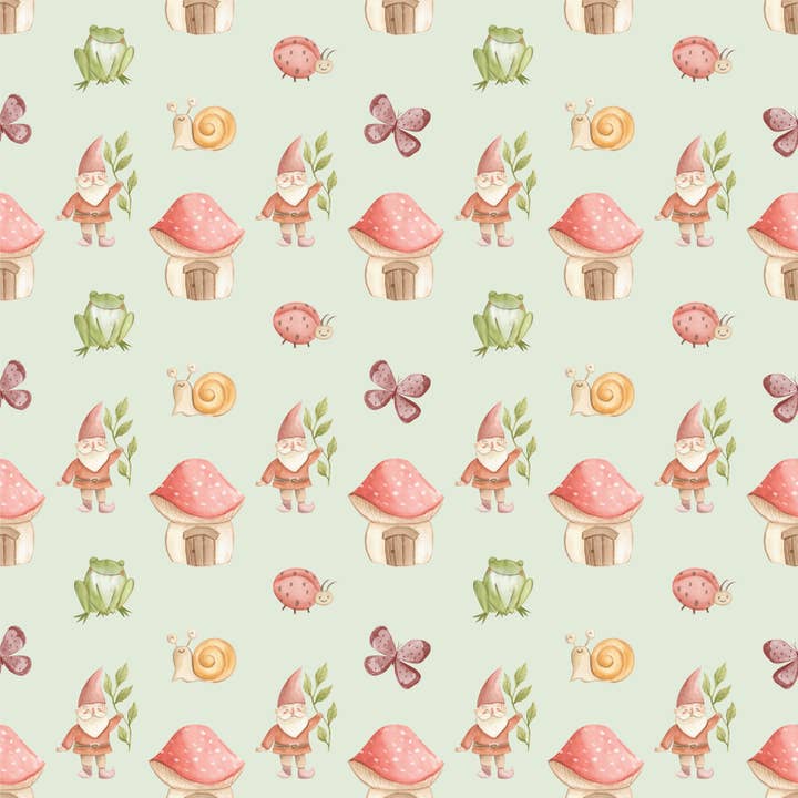 Papier cadeau écologique Fairy Garden Elf & Frog pour la vente par Waterleaf Paper Co.