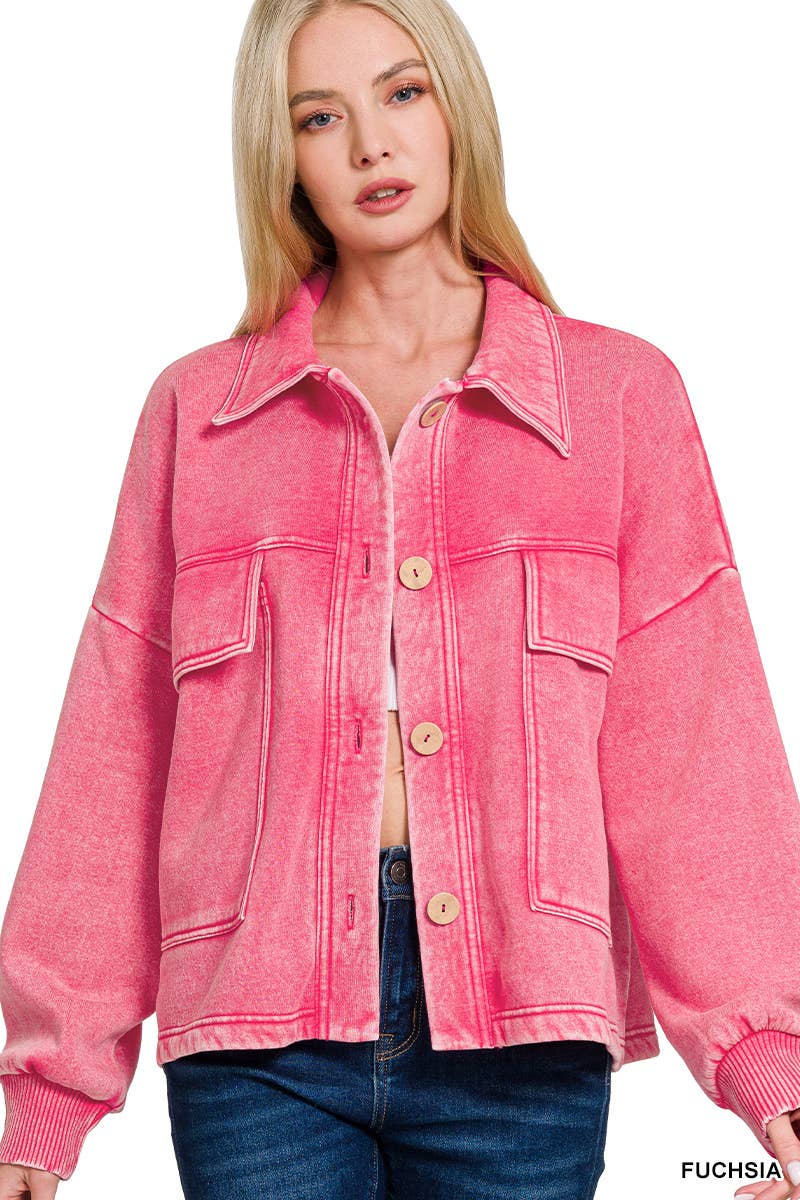 Vanilla Monkey - Vente Veste-chemise – femme - Veste courte en polaire délavée à l'acide avec poche avant0