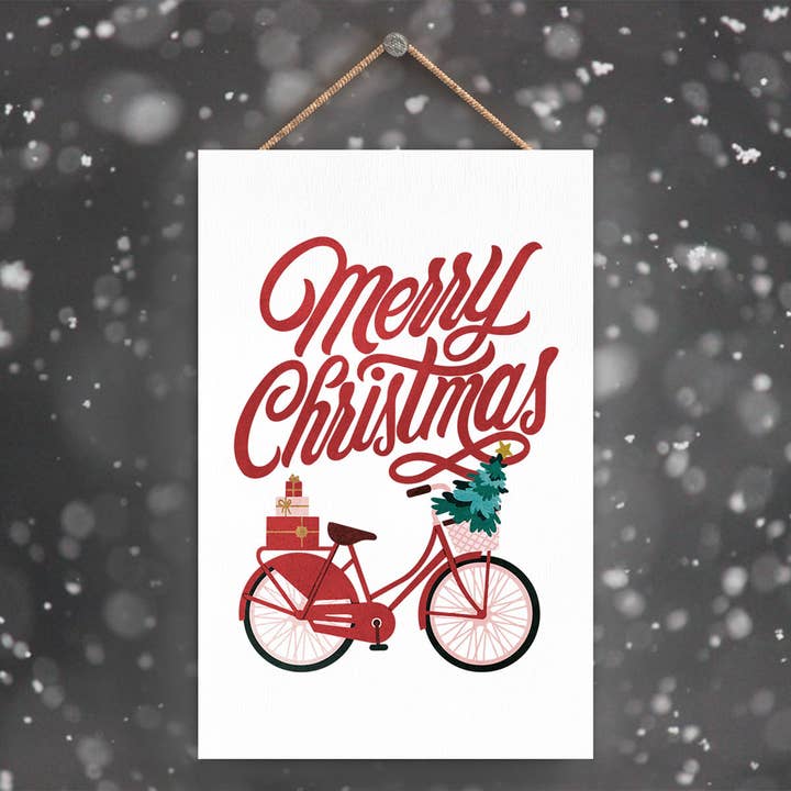 P2283 - Merry Christmas Bicycle And Typography On A Rectangl for wholesale by Vivid Squid Wholesale
