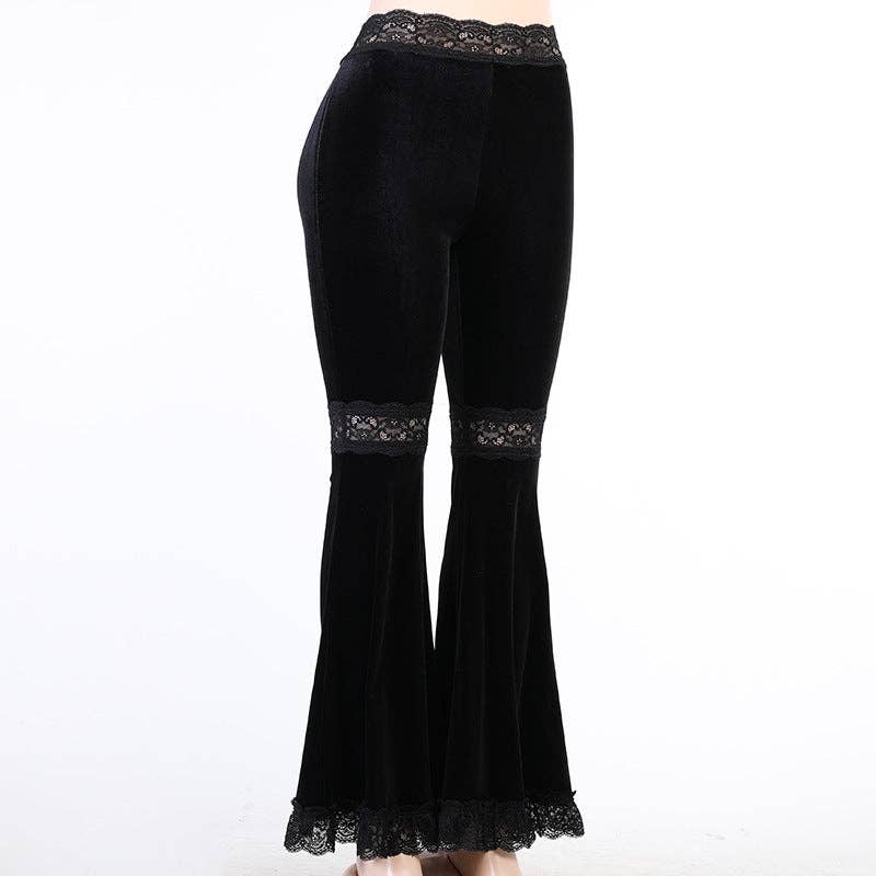 Noir Pantalon évasé en dentelle taille haute gothique pour femmes en vente sur Faire0