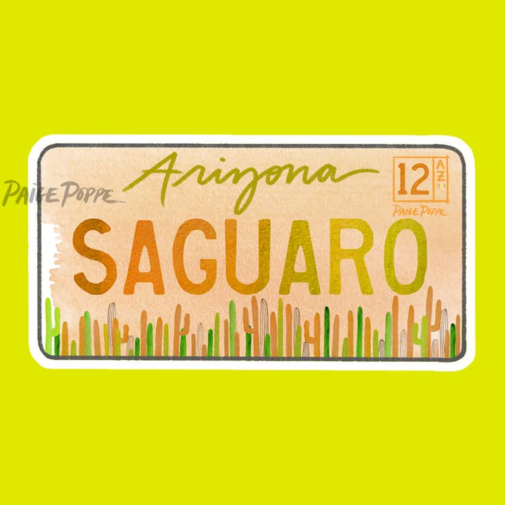 Autocollant « Plaque d'immatriculation du Saguaro » pour la vente par Paige Poppe Art