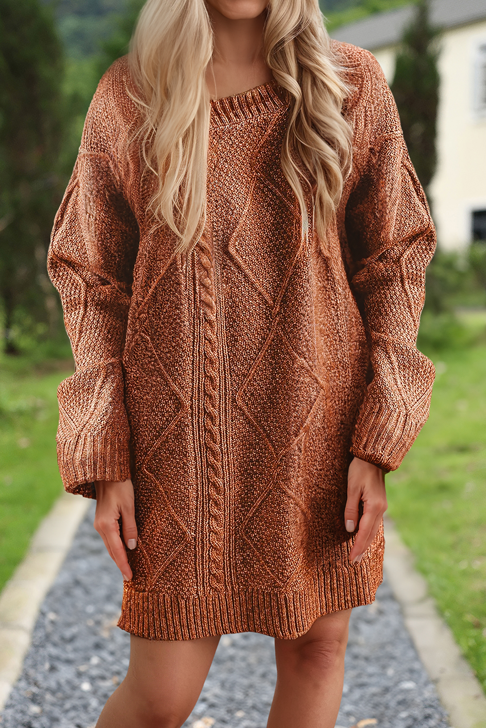 66DISCO - Wholesale Dress - Women's - Cable Knit Long Sleeve Drop Shoulder Sweater Dress (S-3XL)2