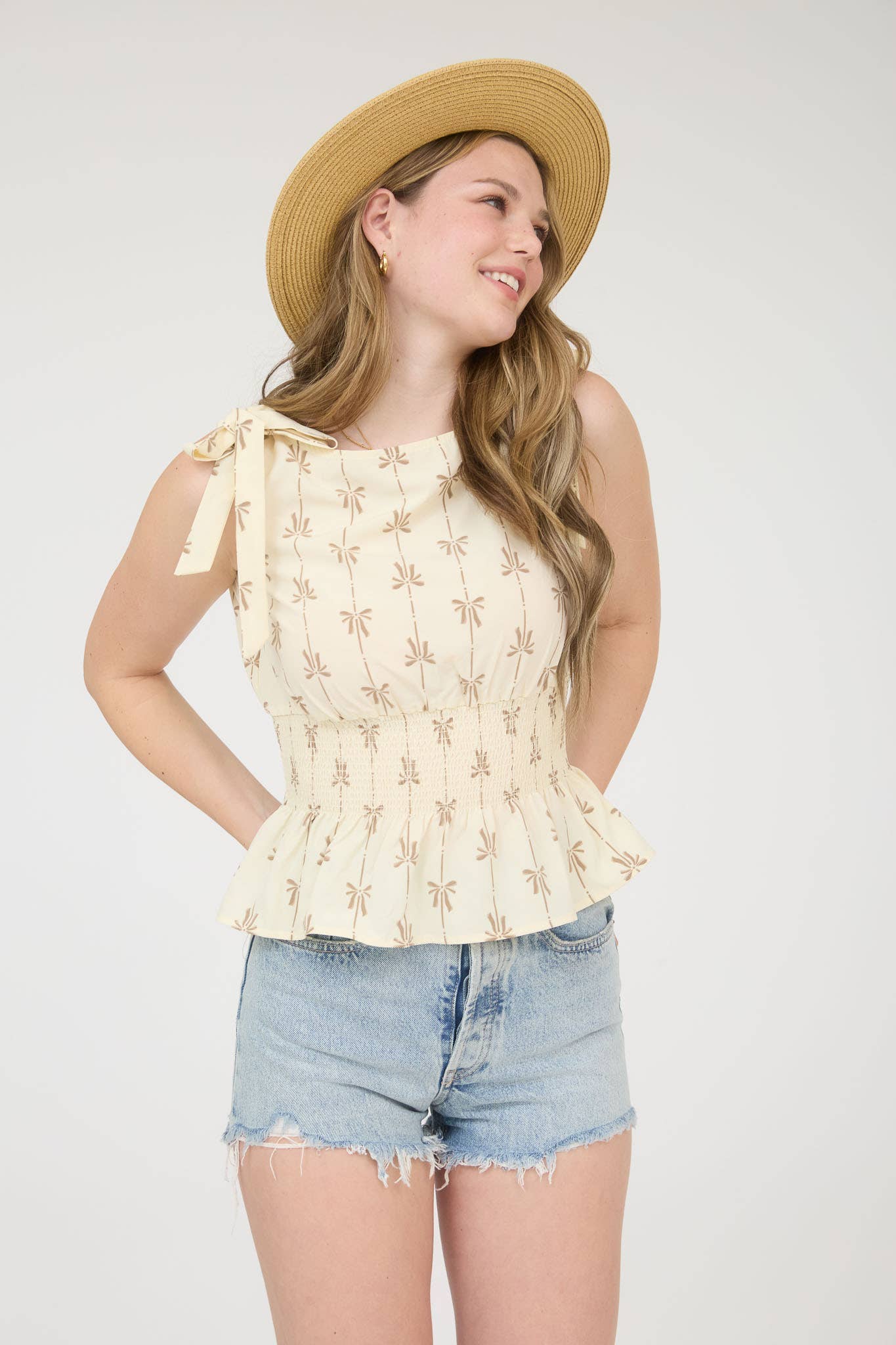 MINE - Wholesale Blouse - Women's - BOW LINE PATTERN TIE SHOULDER SLEEVELESS BLOUSE10