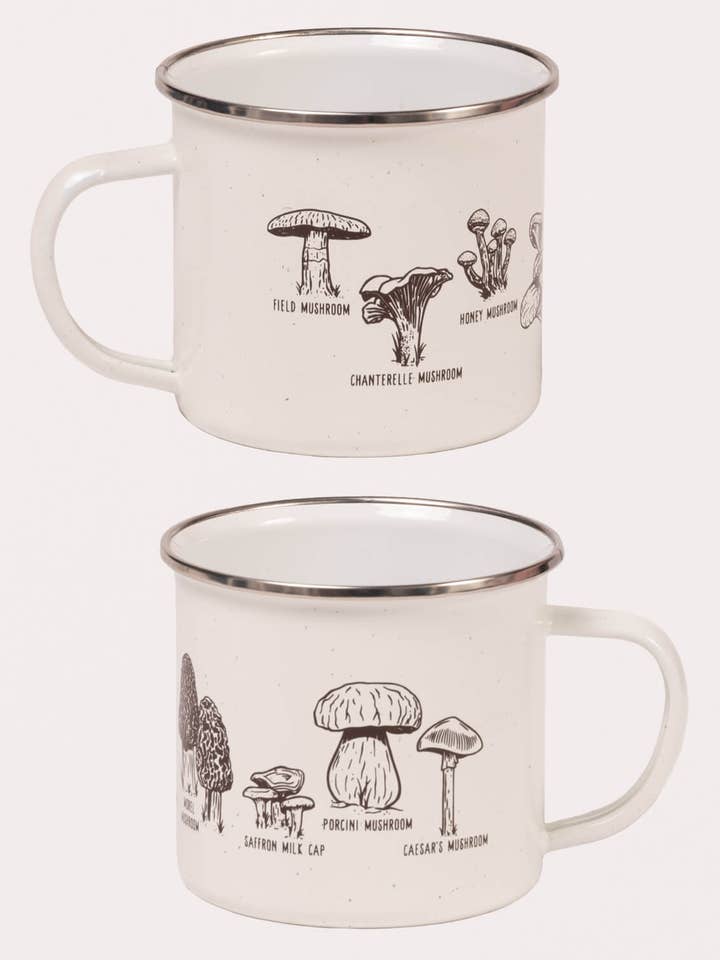Tazza da campeggio in smalto botanico con motivo funghi per la vendita all'ingrosso da parte di Soul Flower