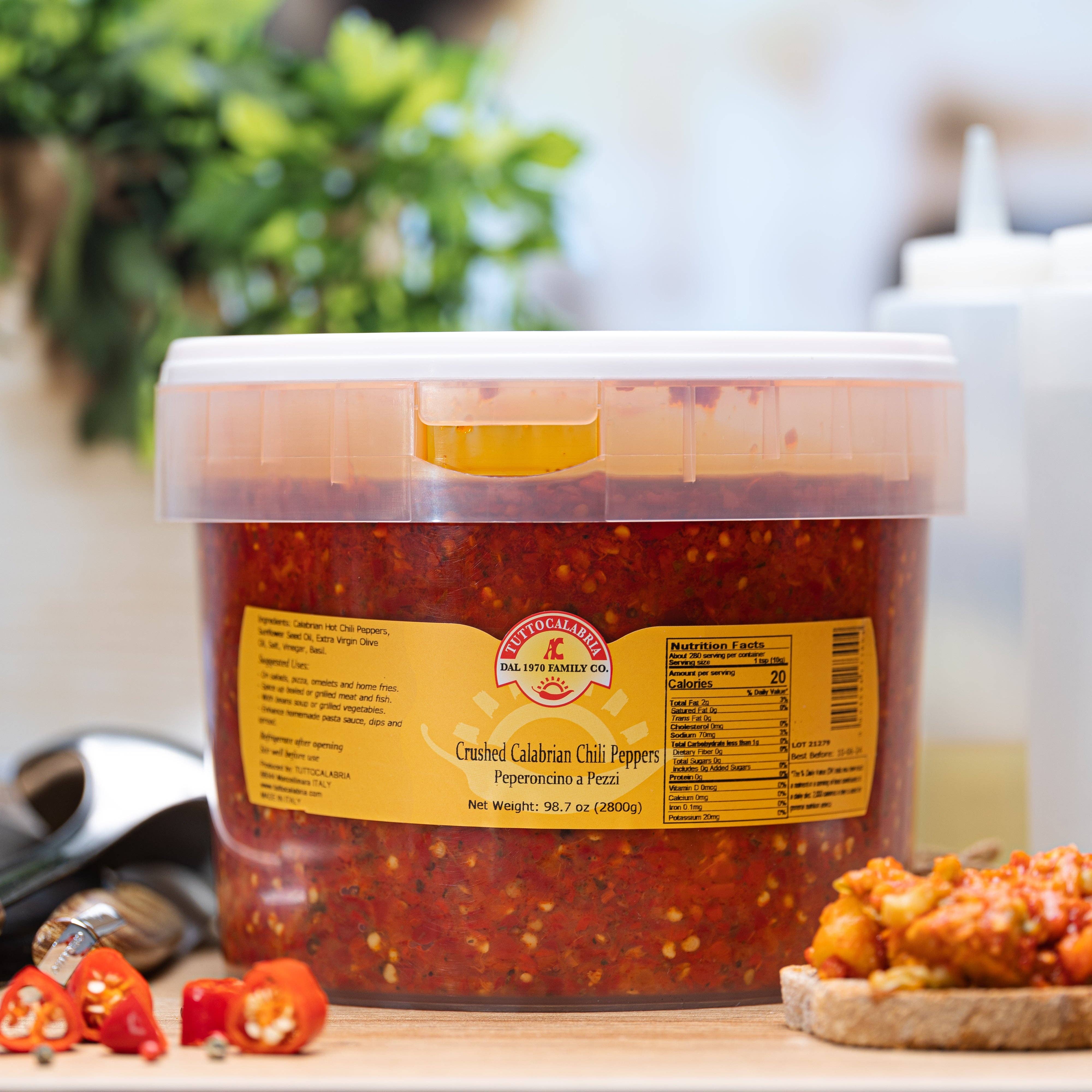 Wholesale Italian Food - Wholesale Dried Spice - TuttoCalabria Crushed Calabrian Chili Peppers Tub3