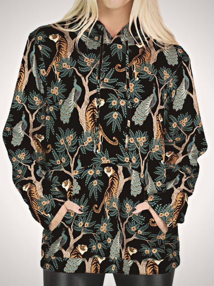 Its a Vibe Velvet Printed Hoodie // Jungle Cat Black for wholesale by The OM Collection