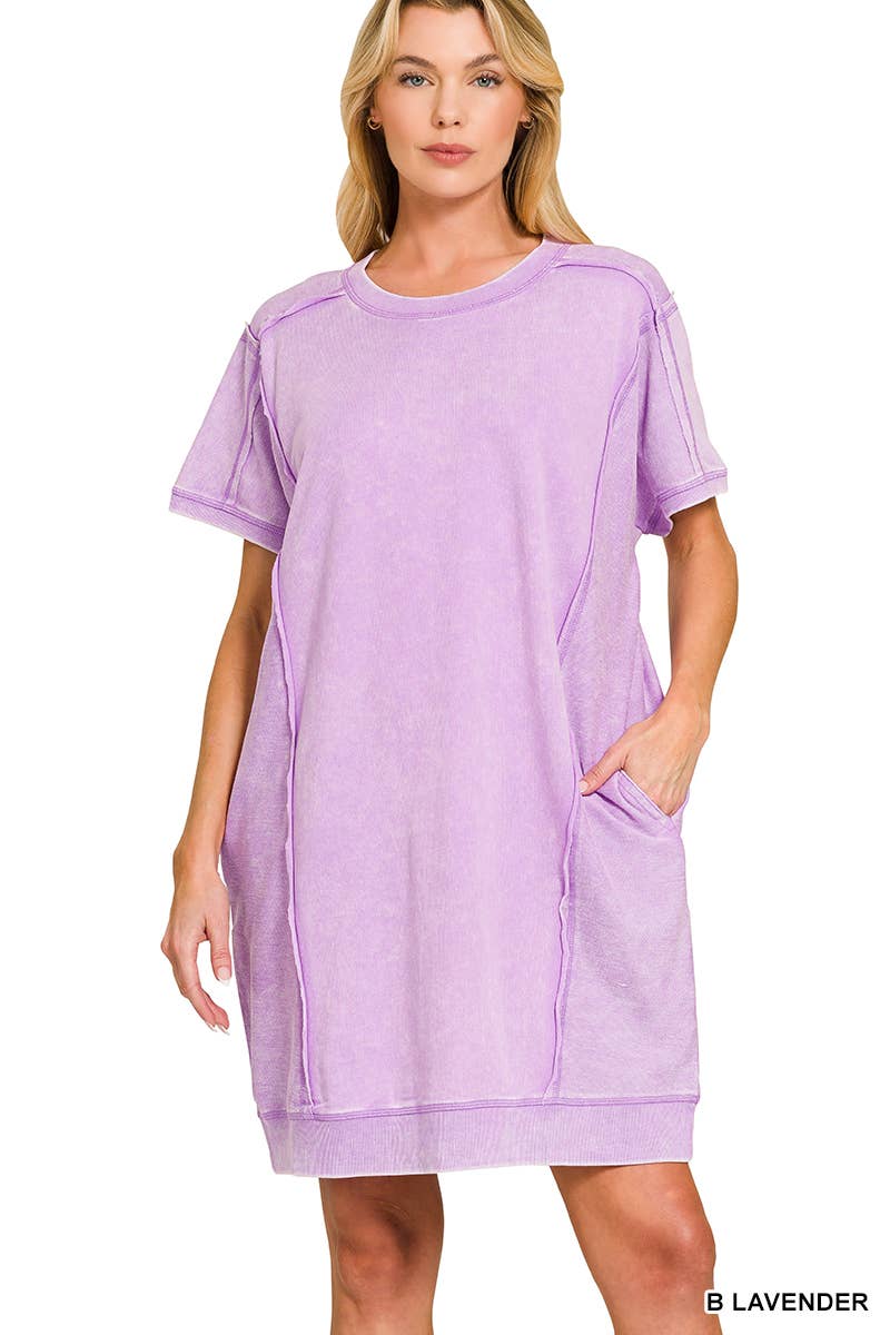 Vanilla Monkey – wholesale Dress – Women's – F/terry Acid Wash Short Sleeve Dress With Pockets2